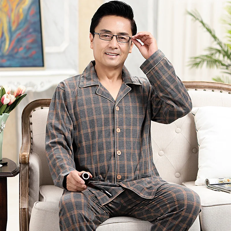 Пижама LYun на весну и осень Мужской Хлопковый костюм с длинными рукавами для