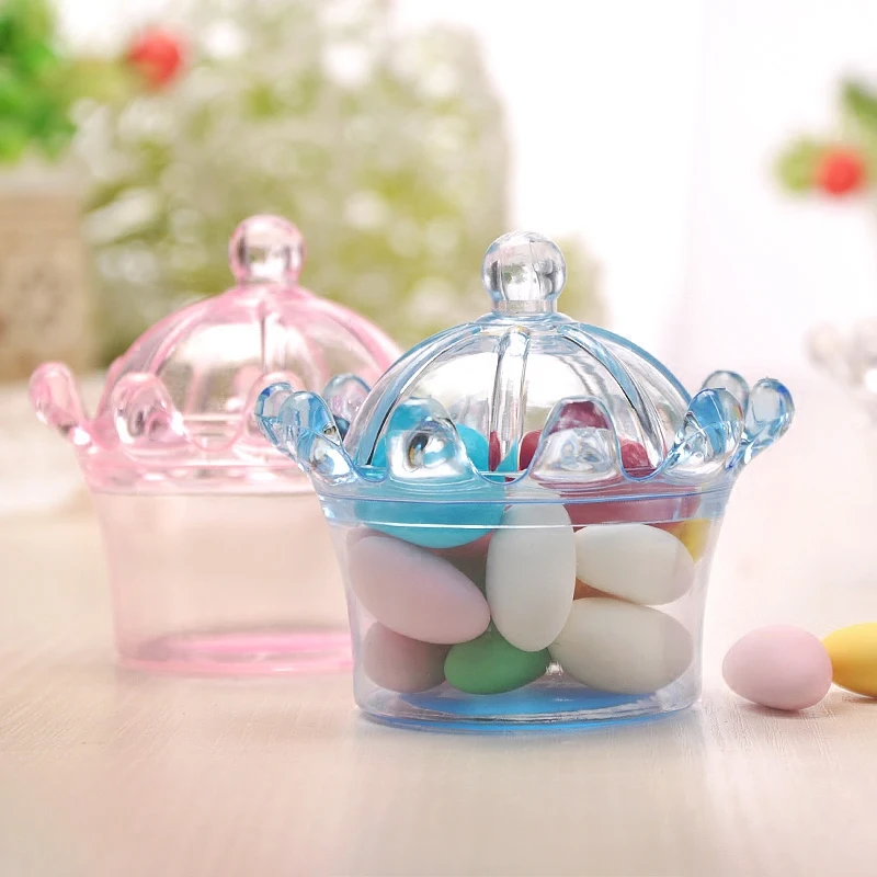 

24pcs plastic imperial crown Shape Candy Box Baby Shower Kids Birthday Party Gift Box Plastic Box Christmas Party Supplies