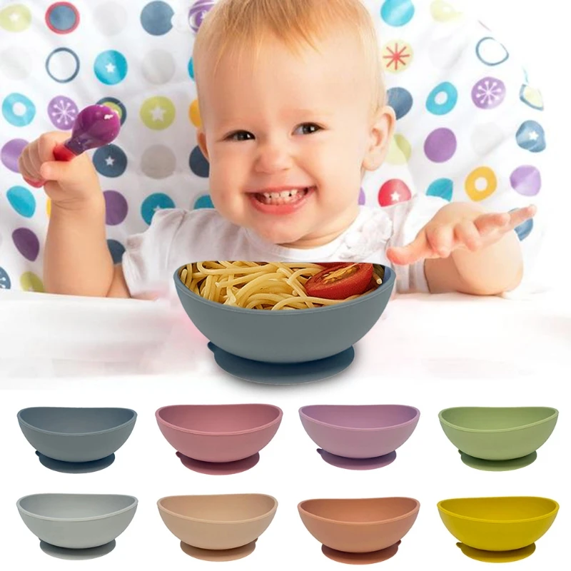 

Food Grade Silicone Baby Suction Bowl Non-Slip Children Dinner Plate Infant Learning Feeding Dish Tableware