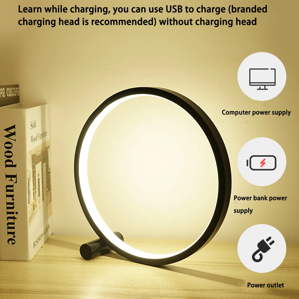 

USB LED Table Lamp Bedroom Round Night Light Desk Lamp Touch Control Dimmable Bedside Reading Light White Warm Light