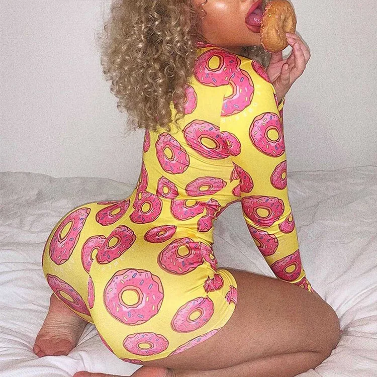 

Home Romper Casual Slim Digital Printing Playsuits Female Deep V Neck Long/short Sleeve Sexy Pajamas One Piece Skinny Clothing