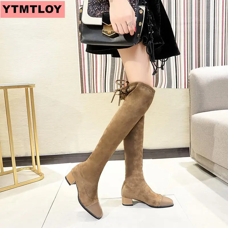 Модные Классические Сапоги выше колена из искусственной замши пикантные сапоги