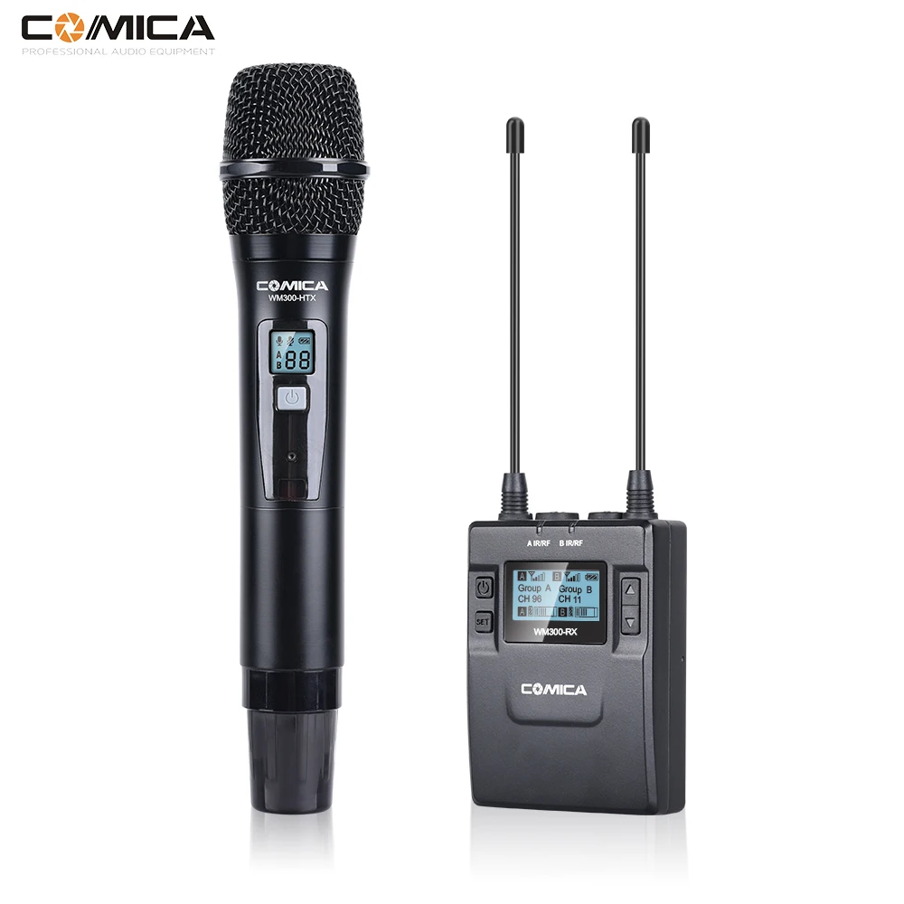 COMICA CVM-WM300B/D Металлический UHF 96-канальный беспроводной моно/стерео петличный