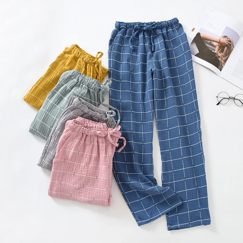 

Sleep Bottoms Pure Cotton Men Ladies Spring Autumn Japanese Style Lovers Homewear Simple Breathable Women Night Trousers