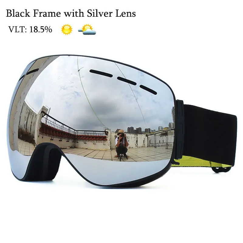 Black Silver Лыжные очки с магнитными двухслойными линзами, лыжные противотуманные очки UV400, очки для сноуборда для мужчин и женщин, лыжные очки - Цвет: Black Silver