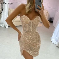 verngo glitter light champagne beads short prom party dresses sweetheart pleats mini cocktail dress fashion party gowns 2021