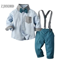 2020 blazers childrens clothing european american boys long sleeved suit shirt blouses strap trousers two piece wedding costume