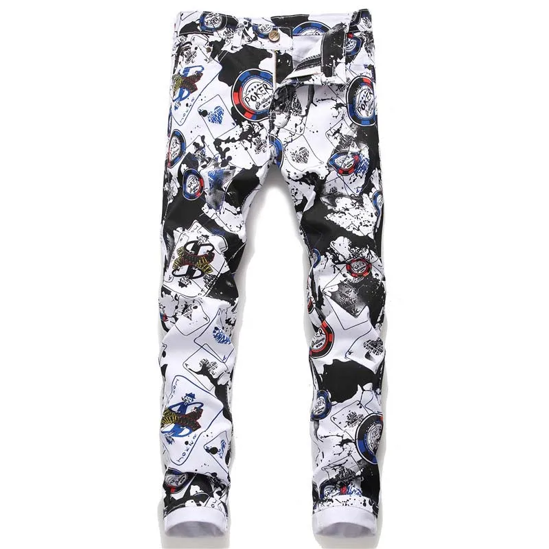 

Mcikkny Men's Fashion Printed Jeans Pants Streetwear Letter Printed Night Cub Pants For Male Hip Hop