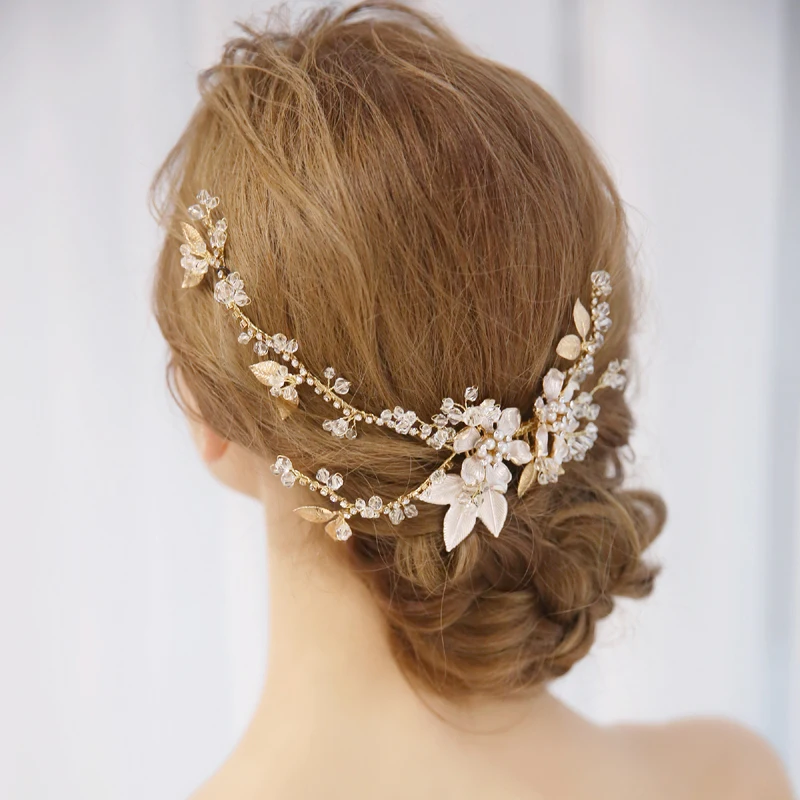

Женский проводной гребень для волос Floralbride, стразы с искусственным жемчугом, свадебные украшения для волос