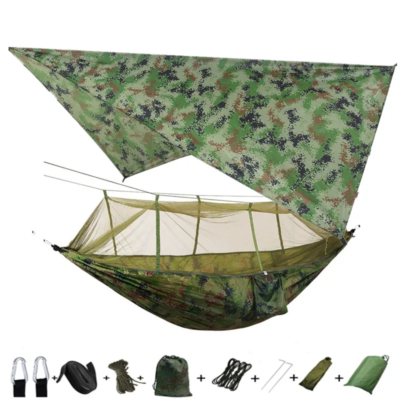 Camouflage Дождевой мух брезент и Кемпинг гамак с москитной сеткой портативный гамак навес легкий нейлон гамаки для пеших прогулок, альпинизма - Цвет: Camouflage