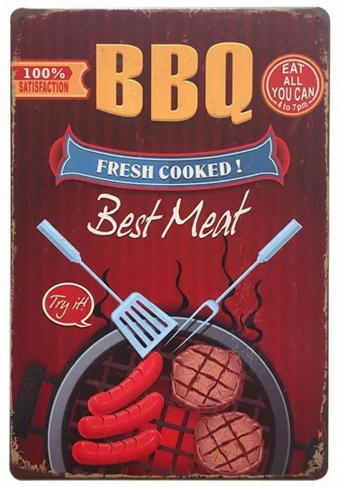 

BBQ Fresh Cooked Poster Funny Art Decor Vintage Aluminum Retro Metal Tin Sign Painting Decorative Signs