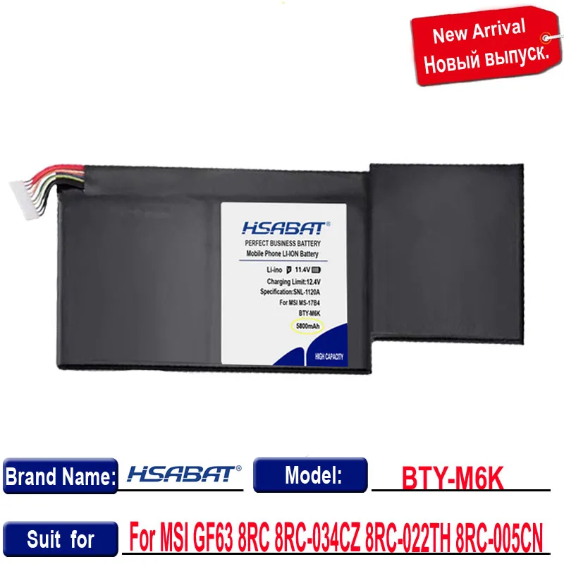 HSABAT 0 Cycle BTY-M6K Аккумулятор для MSI MS-17B4 MS-16K3 GF63 тонкий 8RD 8RD-031TH 8RC GF75 3й 9SC аккумулятор |
