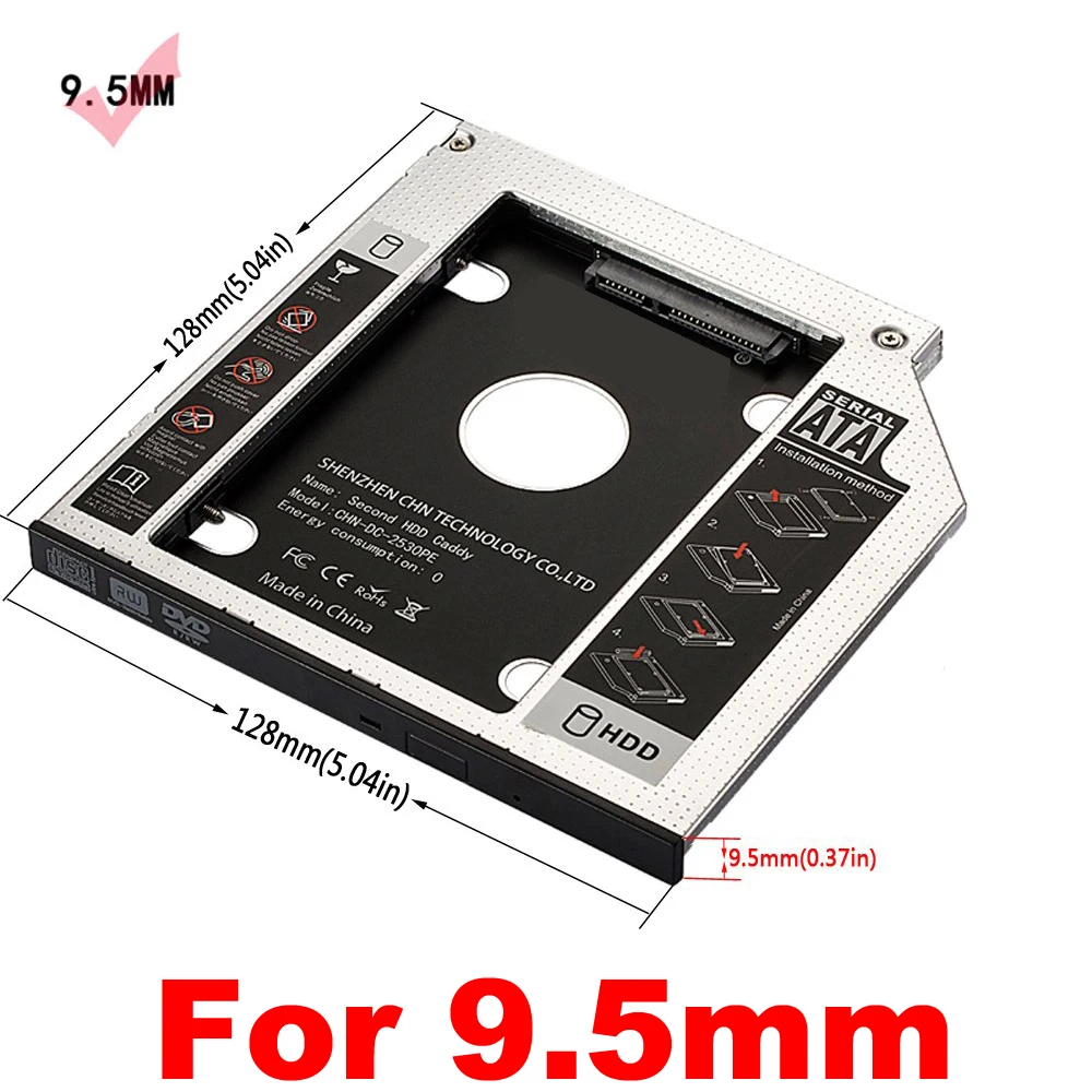 En-Labs 2,5 дюймов SATA 2-й HDD/SSD жесткий диск SATA для SATA caddy лоток для 9,5 мм ноутбука универсальный CD/DVD-ROM Оптический отсек - Цвет: 9.5mm Laptop