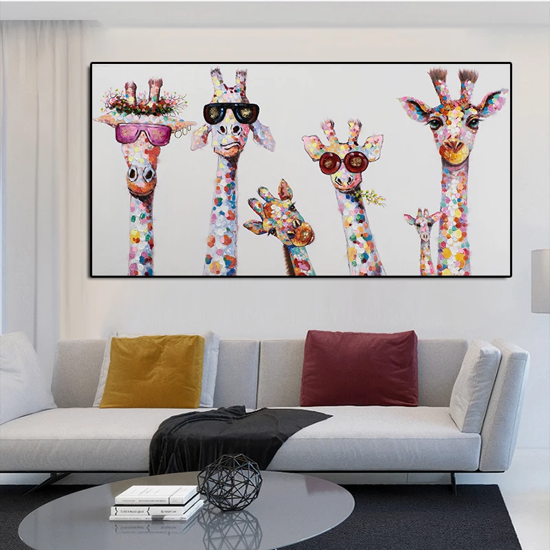 

BANMU Giraffe Family Canvas Painting Print Cute Cartoon Color Animal Baby Room Kids Bedroom Decoration Poster Modern Home Decor