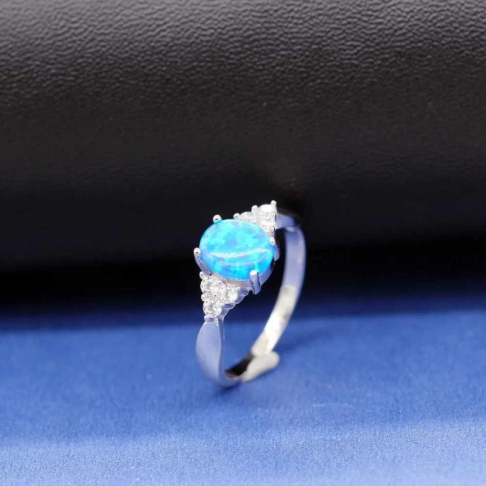 

100%925 sterling silver Pure Elliptical Blue premium opal oberstone Broken Diamond High Hollow Women's Ring Precious Gas Ring