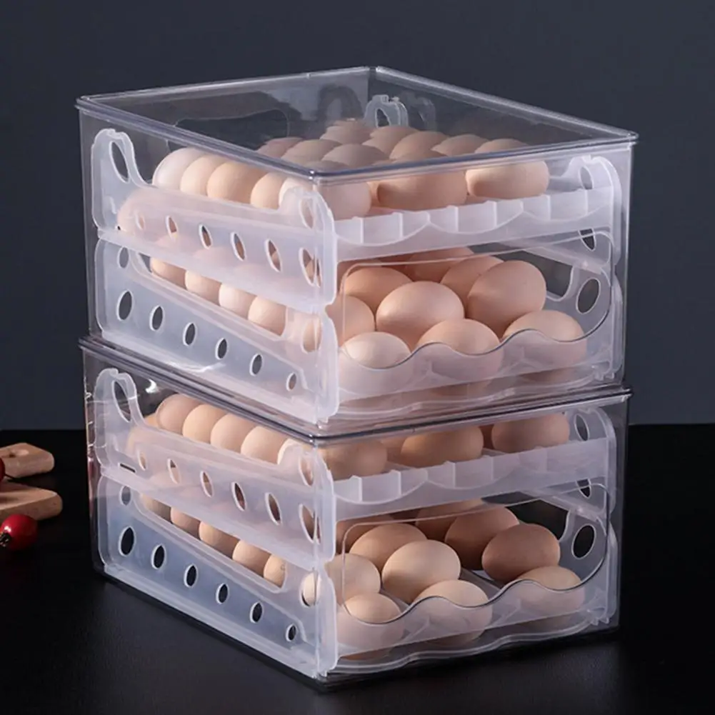 Лидер продаж, двухслойный держатель для яиц, автоматическая вращающаяся прозрачная скользящая коробка для хранения яиц для дома