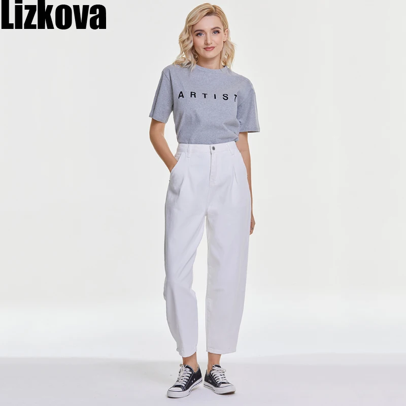 

Lizkova Spring White Jeans Woman High Waist Harem Pants 2021 Mujer Pantalones Plus Size Casual Streetwear Vaqueros