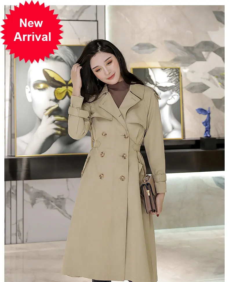 

Double-breasted trench coat Women's Mid-length Korean Style 2020 Spring and Autumn popular new long sleeve elegant fashion beige