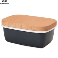 enamel butter box dish fruit preserve storage box new butter container with wooden lid cover kitchen accessories