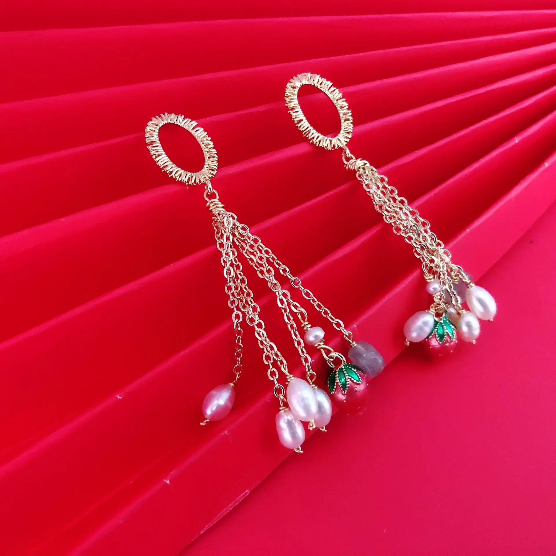 

Серьги в виде клубники, жемчужные длинные серьги-подвески, Женские Ювелирные изделия из серии фруктов, аксессуары для женщин