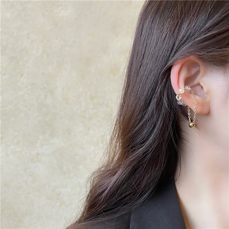 

High Chain Crystal Beads Ear Cuff Luxury Ear Clip Single