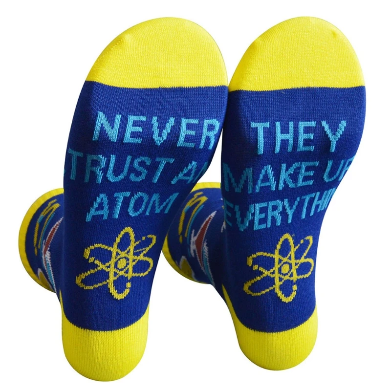 

Unisex Novelty Funny Saying Cotton Crew Socks Colorful Books Science Math Pattern Letters Contrast Color Hosiery Gifts