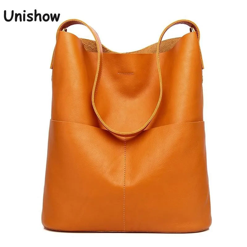 Genuine Leather Women Shoulder Bag 2021 Women Bucket Bag Fashion Simple Nature Leather Lady Crossbody Bag Brand Women Handbag