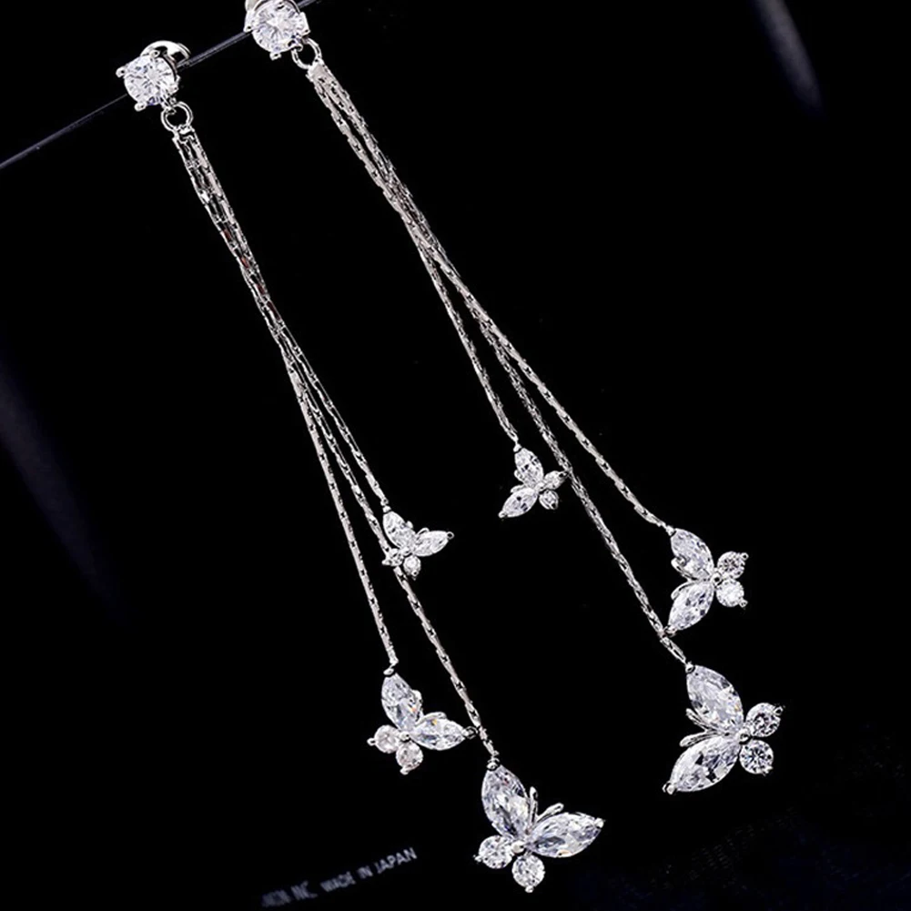 

Long Tassel Butterfly Drop Earrings Gold Silver Color 2021 Korean Hanging Women Earrings Fashion Party Jewelry Gift