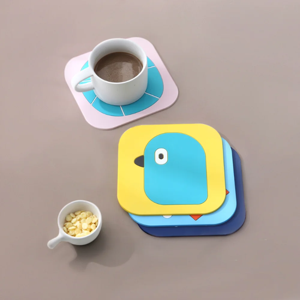 

1 piece silicone insulated table placemat coaster kitchen accessories mat cup bar cup insulation cartoon thickened coaster