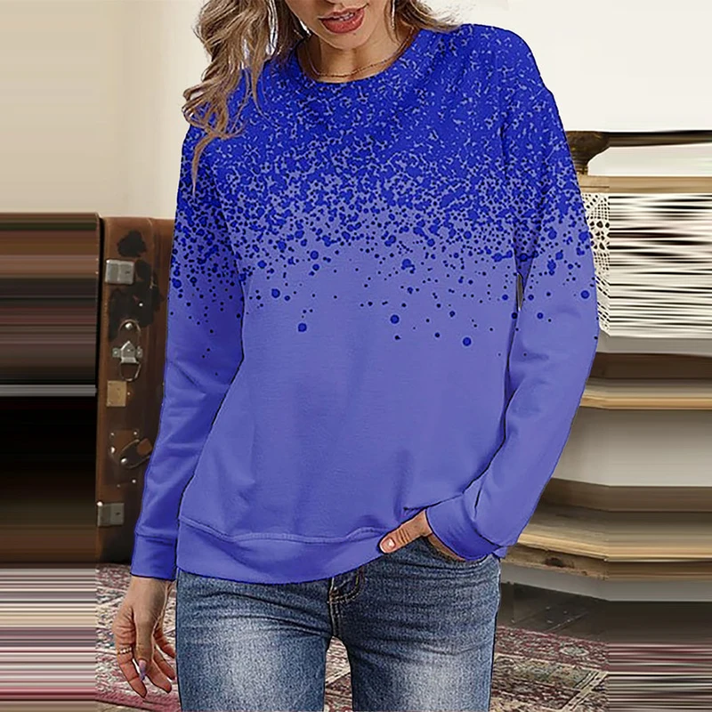 

Female Creative Gradient Dot Print Hoodies Loose Casual Streetwear Long Sleeve Pullovers Round Neck Autumn Oversized Sweatshirts