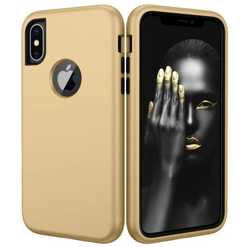 3 in 1 Heavy Duty Armor Shockproof 360 full Protect Case For iPhone X XS MAX XR 8 7 6 6S Plus Hybrid TPU Silicone+ Rubber Case - Цвет: Golden