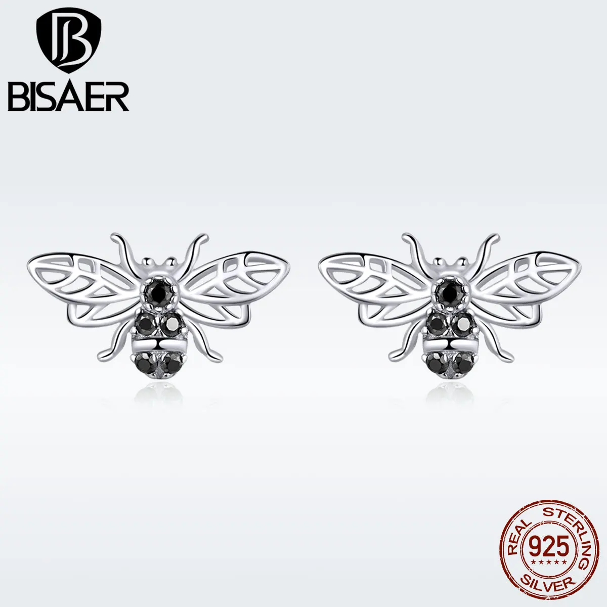 Женские серьги гвоздики в виде пчелы серебро 925 пробы ювелирное изделие черного