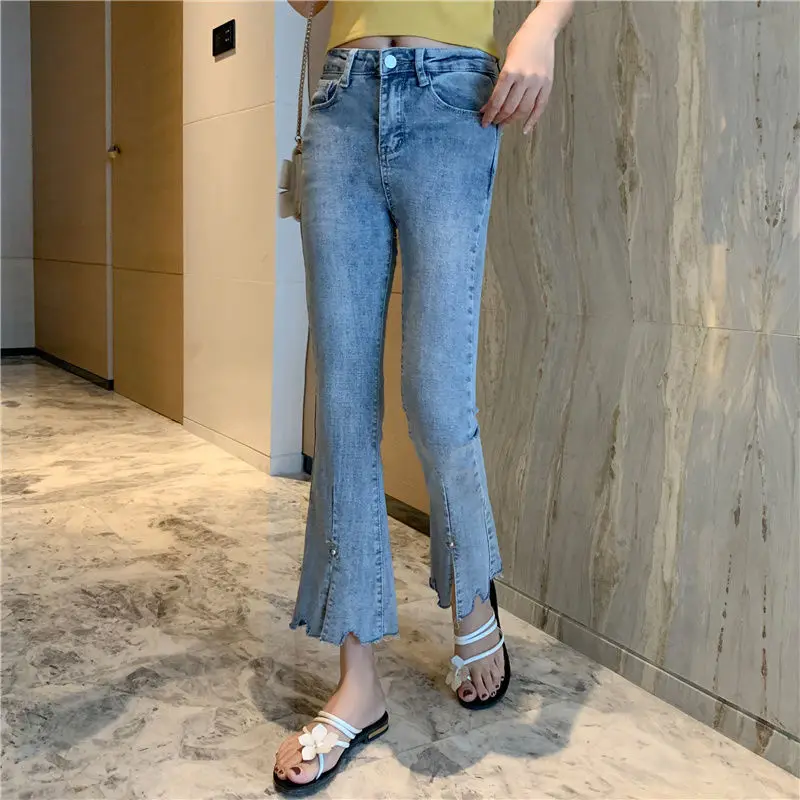 Женские джинсы-клеш однотонные с высокой талией модель размера плюс 5XL |