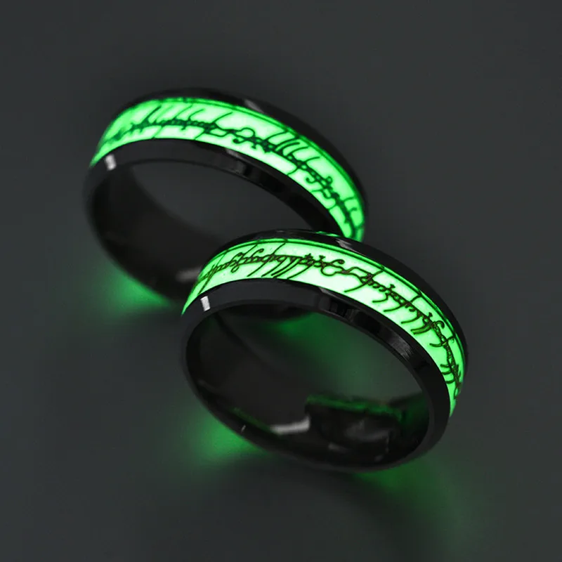

FDLK Glowing Luminous Rings Men Stainless Steel Glow in the Dark Fluorescent Ring Women Wedding Fashion Jewelry