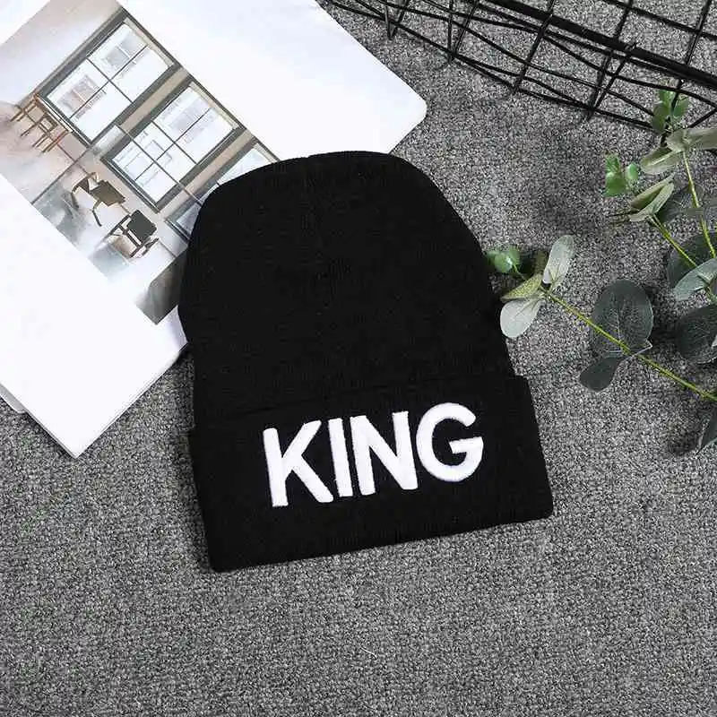 Кепка с капюшоном вышивкой и надписью King Queen|Мужская Skullies & шапочки| |
