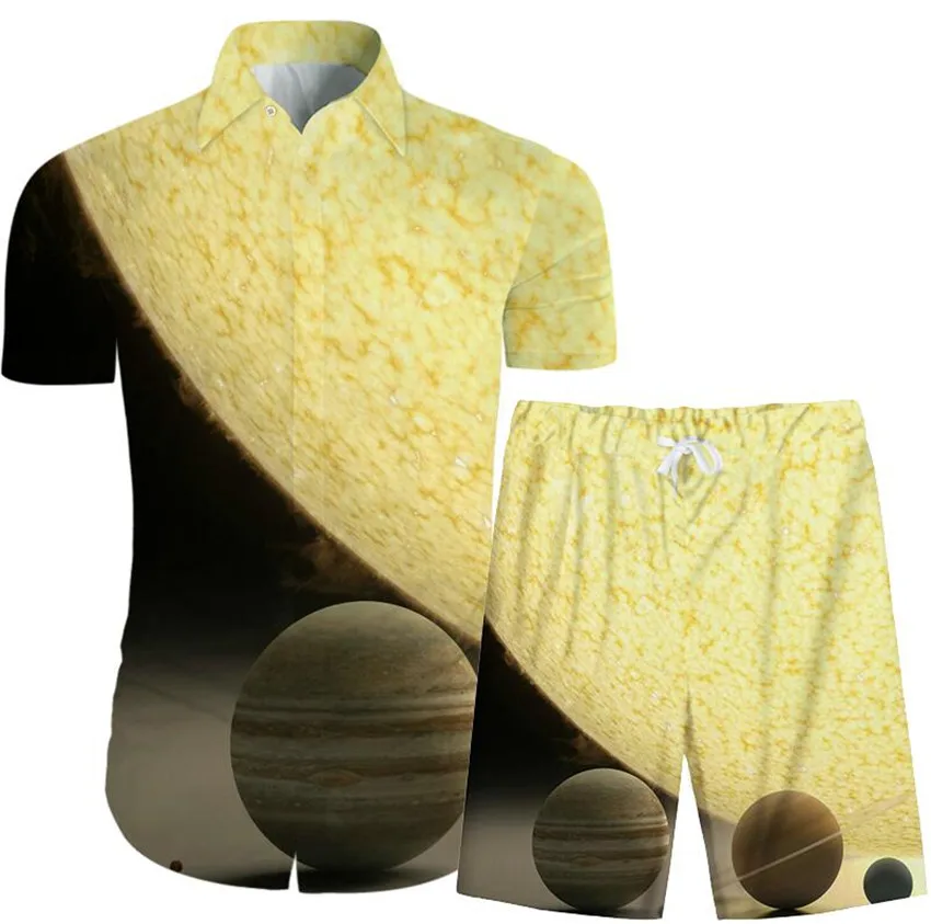 

KISSQIQI Men 2 Piece Shirt Suits 3D Printed Summer Starry Sky Men's Casual Shirt and Pant Maximum Asian Size XXS-3XL