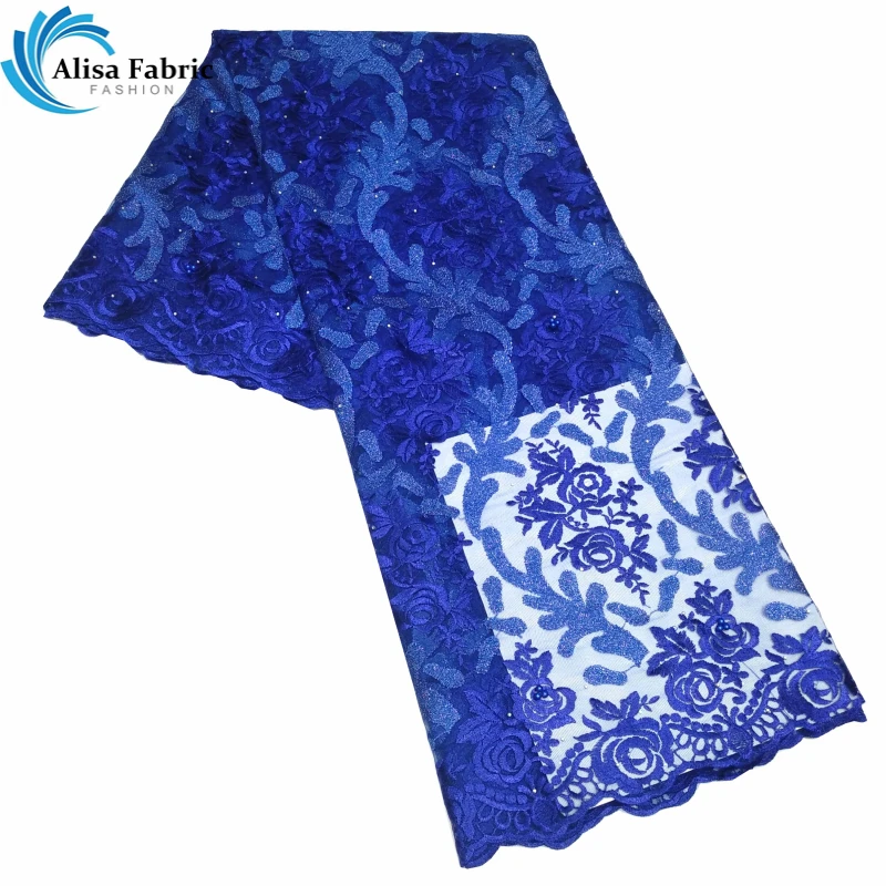 

Королевская Синяя французская Кружевная Ткань 5 ярдов/партия, нигерийская кружевная ткань, африканская кружевная ткань, Высококачественна...