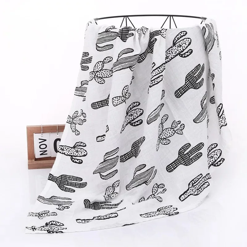 Бамбуковые хлопковые муслиновые пеленки мягкое милое одеяло с принтом для