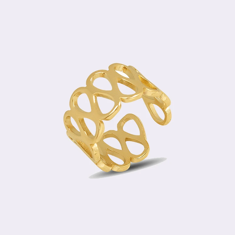 

2021 New Arrival Stainless Steel Waterproof Hollow Geometric Design Adjustable Ring For Women Gril Trendy Jewelry Gift