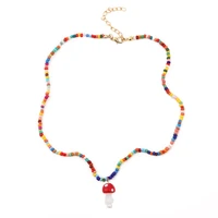 new 2021 handmade rice beads cute mushroom charm necklace women korean woven pendant jewelry dropshipping