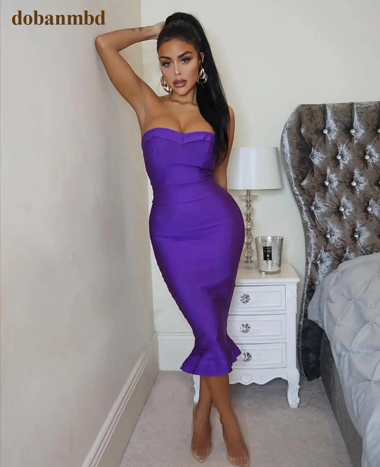 Женское облегающее платье-русалка трикотажное платье без бретелек осень 2020 |