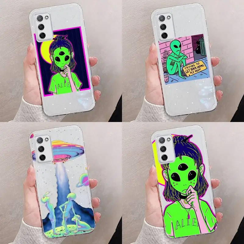 

Aesthetics Cute Cartoon alien space Phone Case Transparent For oppo RENO A 1 2 3 4 5 7 8 Z 2Z SE ACE PRO moible bag