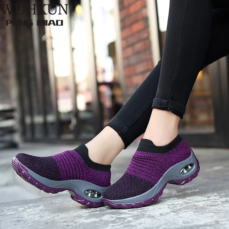 

2020 Spring Women Sneakers Shoes Flat Slip on Platform Sneakers for Women Black Breathable Mesh Sock Sneake Dropshipping