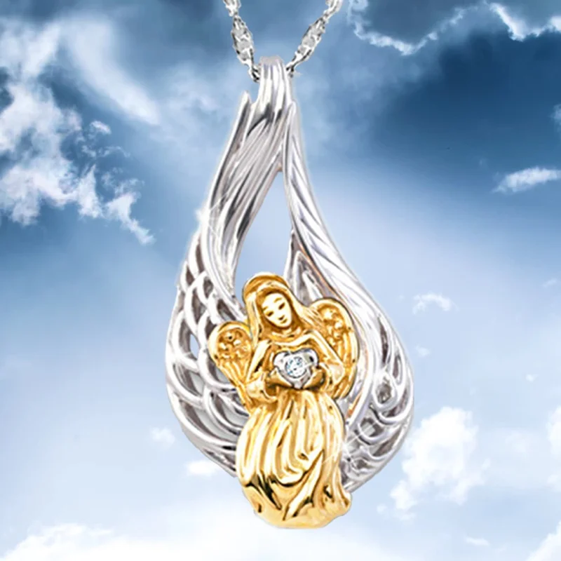 

Fashion Luxury Eternal Angel Palm Zircon Necklace Pendant Bride Romantic Banquet Engagement Charm Jewelry Valentine's Day Gift