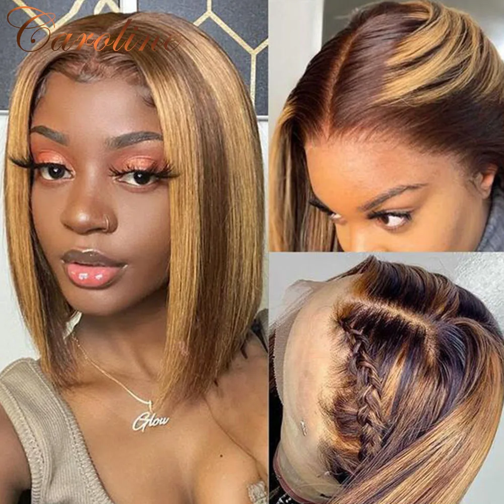 spesifikasi 13X4 Wig Bob Renda Lurus P4/27 Sorot Ombre Wig Renda Bagian T Lurus Brasil Wig Renda Lurus Bob 180% Untuk Wanita Kulit Hitam