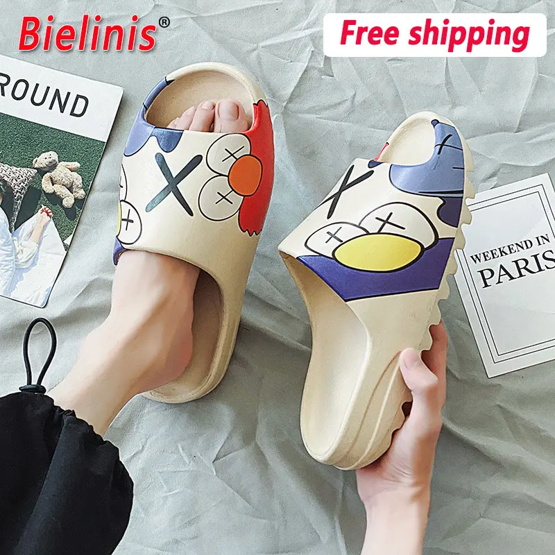 

2021 Luxury Brand Slides Men Shoes Slippers Indoor House Slippers Graffiti Casual Beach Slipper Eva Quality Cartoon Shoes