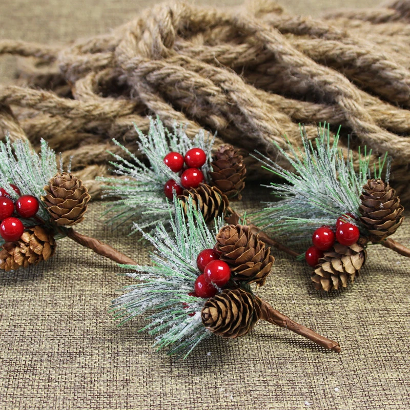 

5set Artificial Plastic Berries Pine Leaf Natural Pinecone Ball Christmas Xmas Tree Wedding Gift Box Wreaths Craft Decoration