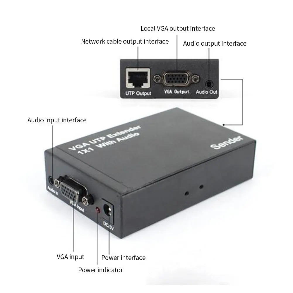 VGA UTP расширитель ресивер 300 м HD 1080P 1x1 сплиттер с аудио через Cat5/5e/6 RJ45 Ethernet кабель |