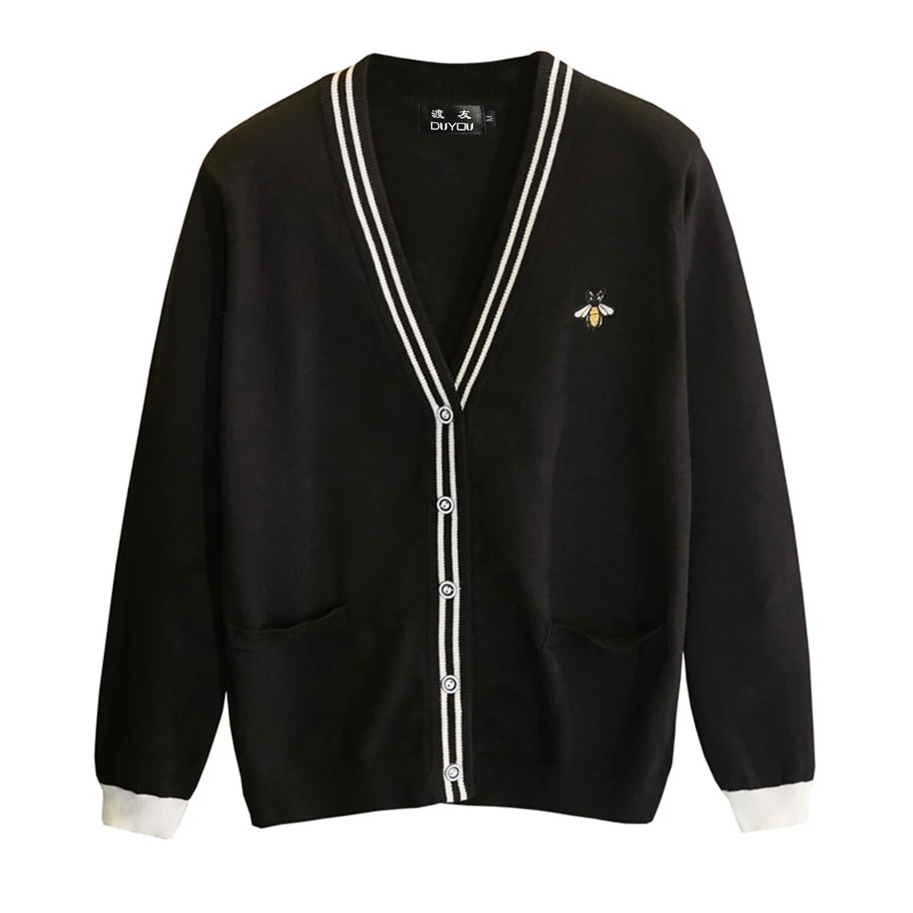 Кардиган DUYOU мужской с вышивкой дизайнерский свитер вязаная приталенная одежда