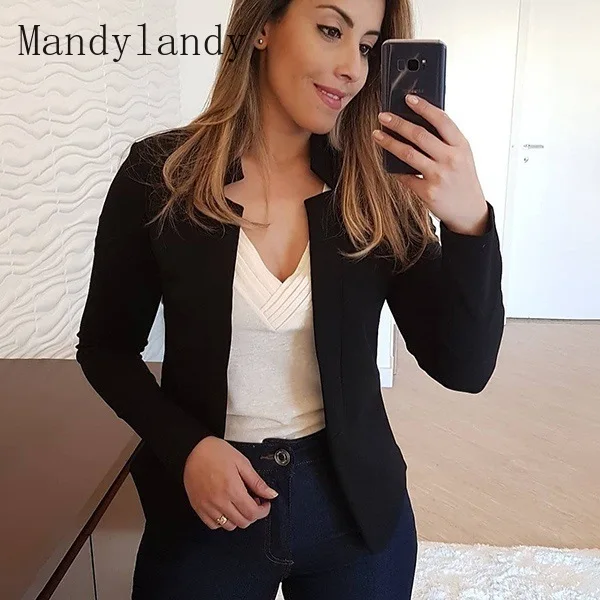 

Mandylandy Autumn Winter Fashion Slim Fit Blazer Coat Women's Casual Long Sleeve Solid Color Cardigan Blazer Tops